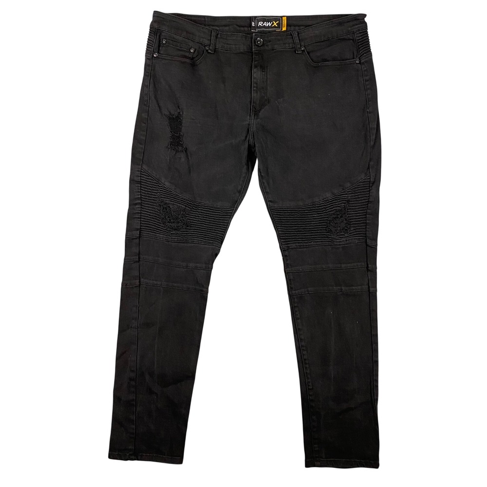 RAW X 718 Mens Black Skinny Moto Jeans Distressed Ripped Biker Style Size 40 New